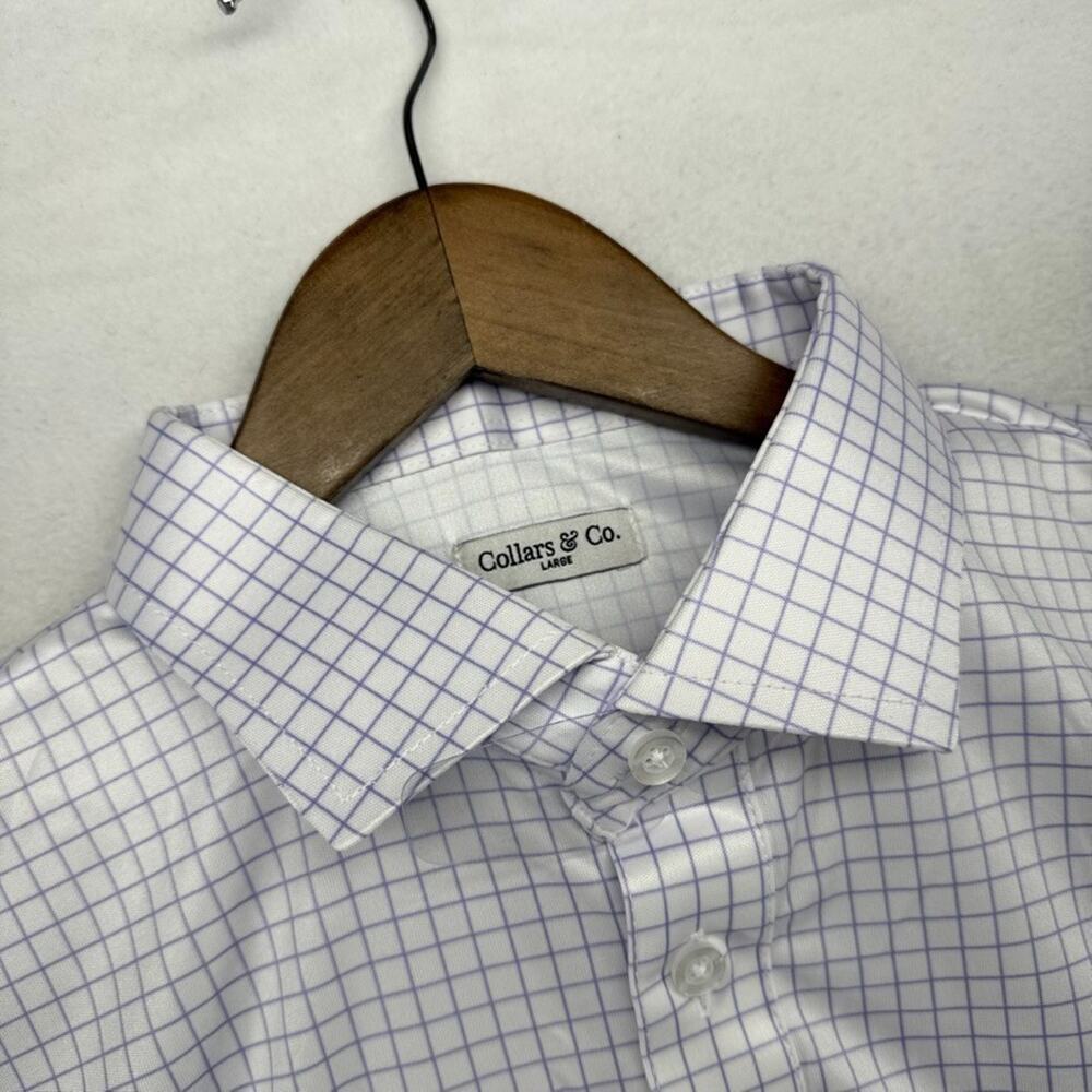 Collars Co Polo Shirt Mens Large White Purple Check Collared Preppy Golf NEW